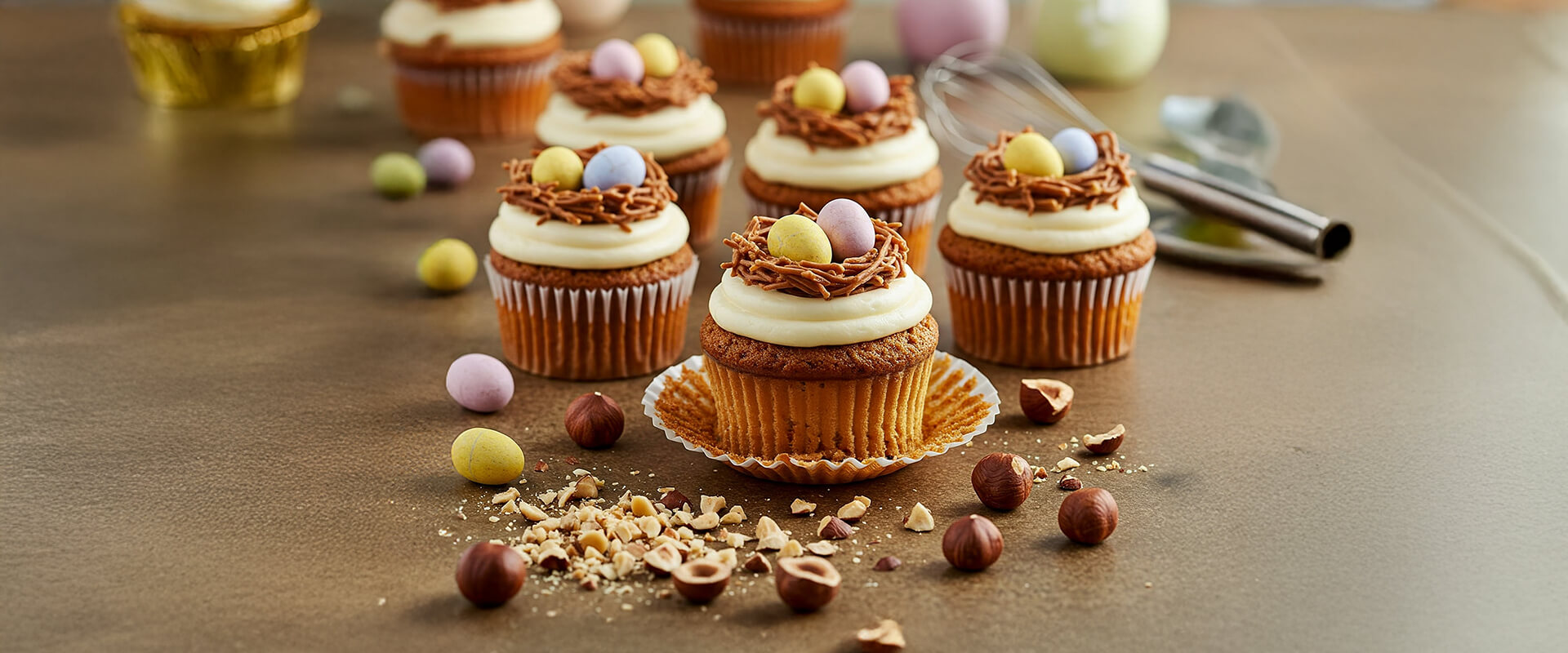 Hazelnut Carrot Cake Nest Cupcakes